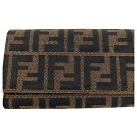 Portafoglio tri-fold Fendi Zucca Pattern Marrone