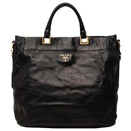 Sac cabas convertible ouvert Prada en cuir de veau glacé noir Noir