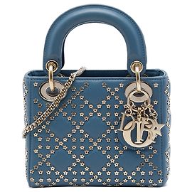 Dior Blue Mini Lambskin Cannage Lucky Star Studded Lady Dior Bleu Autre