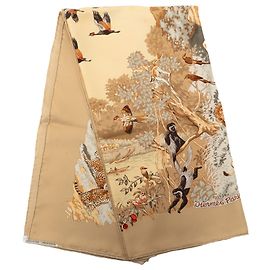 Pañuelo de seda Hermès Brown Africa 90 Castaño Marrón claro