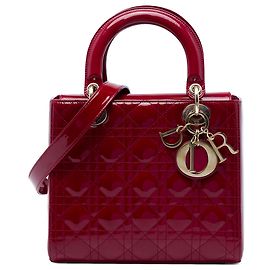Dior Red Medium Patent Cannage Lady Dior Roja Burdeos