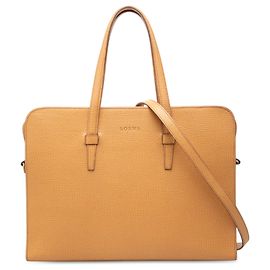 LOEWE Brown Textured Leather Business Bag Brown Caramel