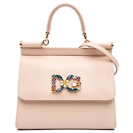 Borsa Dolce & Gabbana Miss Sicily in vitello embossed iguana marrone, piccola Marrone Beige