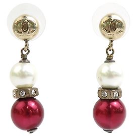 Orecchini Chanel Gold CC placcati oro con perle finte e strass, chiusura a farfalla D'oro Altro