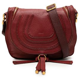 Chloé Red Medium Grained Calfskin Marcie Saddle Crossbody Rouge Bordeaux