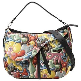 Bolsa Soft Saddle em tela impressa Kenny Scharf amarela Dior Amarelo