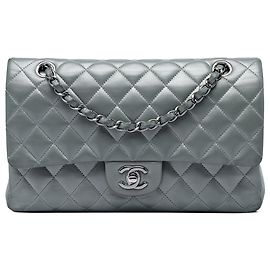 Chanel Silver Medium Classic Lambskin Double Flap Plata