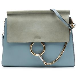 Chloé Faye Crossbody em pele de vitela e camurça azul Medium Azul Azul claro