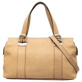 Bolsa Satchel Gucci em couro de bezerro marrom com alça de bambu Marrom Bege
