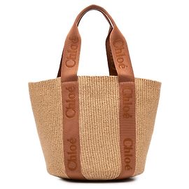 Chloé Woody Large Raffia Basket Tote in Braun Braun