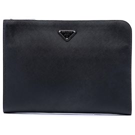 Porte-documents Prada en cuir Saffiano noir Noir