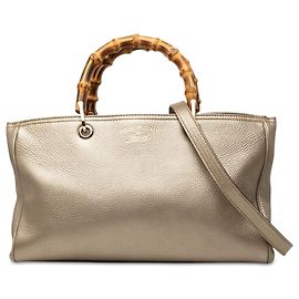 Bolsa Gucci Gold Medium em couro de bezerro Bamboo Shopper Dourado
