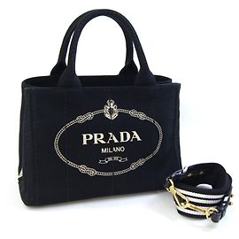 Prada Canapa Black Canvas Tote Bag Black