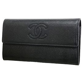 Chanel Long Wallet in Black Grained Calfskin Black