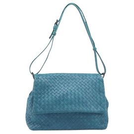 Bottega Veneta Flap Intrecciato Nappa Medium ajustable Bleu
