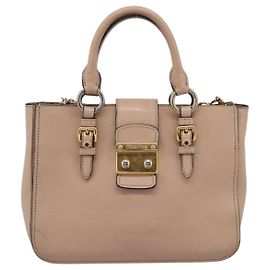 Miu Miu Madras Convertible Lock Leather Small Beige