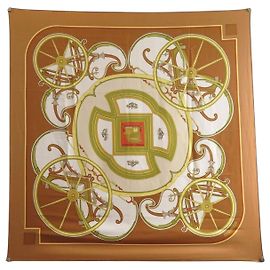 Hermès LENÇO HERMES WASHINGTON'S CARRIAGE CARRE 90 CM EM SEDA MARROM Marrom