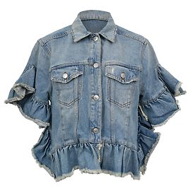 Veste en denim MSGM avec volants et effet usé en coton bleu Bleu