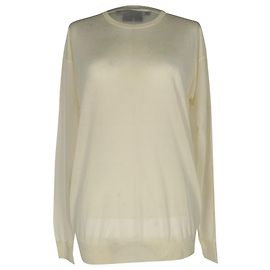 Jersey de punto de cuello redondo Theory en seda Ivory Blanco Crudo