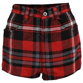 Miu Miu Checked Tweed Shorts in Red Wool Red
