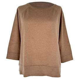 Top de malha de luxo Brunello Cucinelli em cashmere Tan Marrom Bege