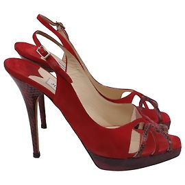 Jimmy Choo Slingback Heels in Red Suede Red