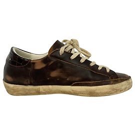 Golden Goose Super-Star Sneakers in Brown Leather Brown Red