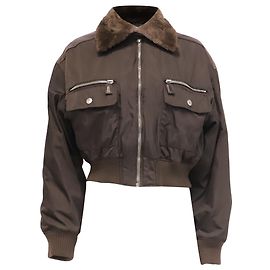 Chaqueta Bomber Prada con cuello de piel en poliéster marrón Castaño Roja