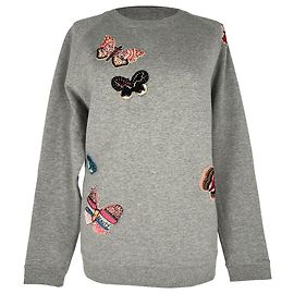 Valentino Garavani Sweat-shirt Valentino avec broderie papillon en coton gris Gris
