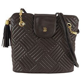 BALLY Vintage gesteppte braune Leder-Schultertasche mit Kette Braun