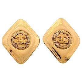 Chanel Gold Clip Earrings with Coco Mark Golden