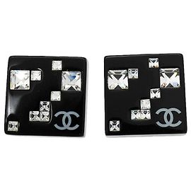 Chanel Black and Silver Clip-On Ohrringe Schwarz Silber