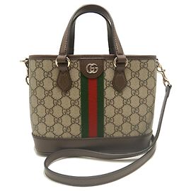 Mala Tote Gucci Small GG Supreme tela e couro bege Bege