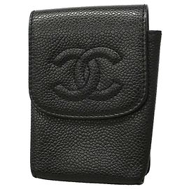 Estojo de cigarros Chanel em couro de bezerro granulado preto Preto
