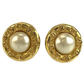 CHANEL Vintage Coco Mark vergoldete Kunstperlen-Ohrringe Golden