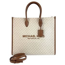 Borsa Tote Michael Kors MK Signature Mirella Marrone Bianco