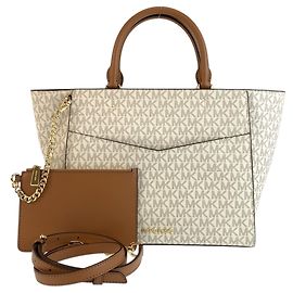 Bolsa de Ombro Michael Kors Medium Ivory Gray Marrom Cru