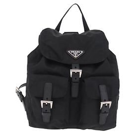 Prada Double Pocket Backpack Chain Re-Nylon Mini Schwarz