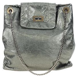 Chanel Drill Perforated Leather Large Silvery