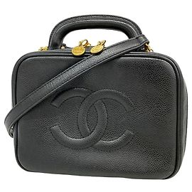 Sac à main Chanel en cuir de veau grainé noir Noir