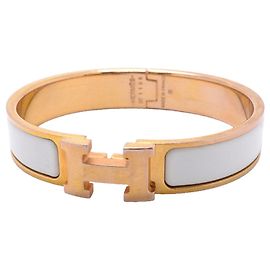 Brazalete Hermès Clic Clac PM Blanco Dorado
