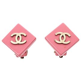 Chanel Coco Mark Clip-Ohrringe Rosa Silber Silber Pink