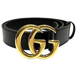 Gucci GG Marmont Leather Alloy Belt Black Golden