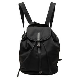 Mochila Prada Logo negra de nailon y cuero Negro