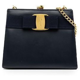 Bolsa de Ombro com Corrente Salvatore Ferragamo Vara Azul marinho