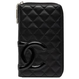 Carteira longa de fecho redondo Chanel Cambon Line Coco Mark Preto Prata