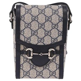 Gucci Horsebit 1955 GG Coated Canvas with Leather Mini Blu navy