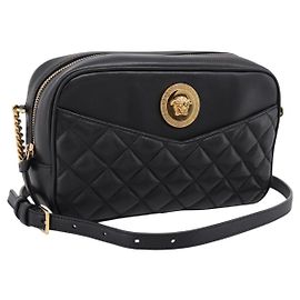 Versace Medusa Icon Borsa Camera in Pelle Matelassé Piccola con Tasca Frontale Nero