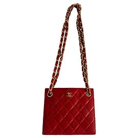 Chanel Sac Bandoulière en Cuir Matelassé Rouge Rouge