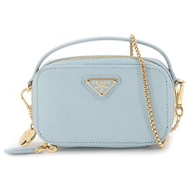 Prada Saffiano Triangle Mini Handbag Pouch Azul claro